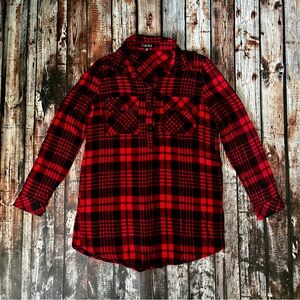 Timing Red Flannel Paid Button Tunic Top